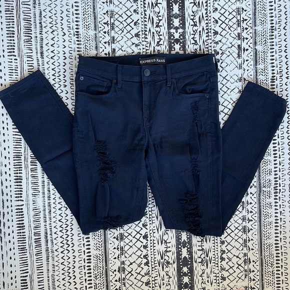 Express Black Distressed Jean Legging Size 6 - Picture 2 of 5
